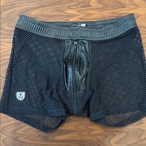 Black Mesh Zippered Shorts